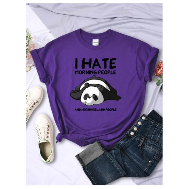 Tshirt Lazy Panda I Hate Morning People Women Short Sleeve Fashion