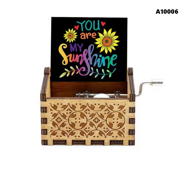 Wooden Music Box Hand Cranked Movement You are My Sunshine Gifts For Children