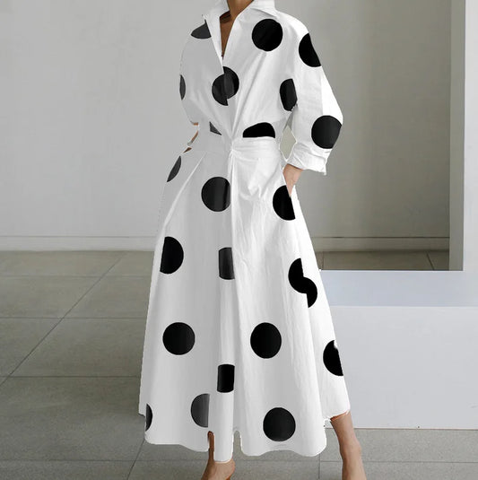 Autumn Dress Long Sleeve Dot Print Elegant Maxi Dresses For Women