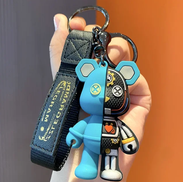 Cartoon Funny Half Skull Body robot Mechanical Bear Keychain Fashion