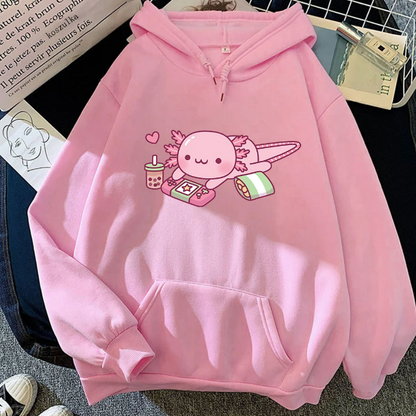 Funny Cute Axolotl Relax Gamer Hoodie Winter Women Hoodies Sweatshirt - DUGO