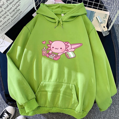 Funny Cute Axolotl Relax Gamer Hoodie Winter Women Hoodies Sweatshirt - DUGO