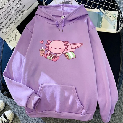 Funny Cute Axolotl Relax Gamer Hoodie Winter Women Hoodies Sweatshirt - DUGO