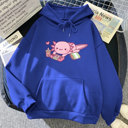 Funny Cute Axolotl Relax Gamer Hoodie Winter Women Hoodies Sweatshirt - DUGO