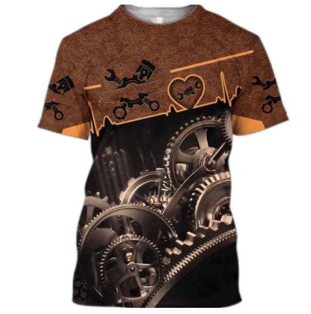 Vintage Tshirt Summer Clothing Mechanic Print 3D Creating