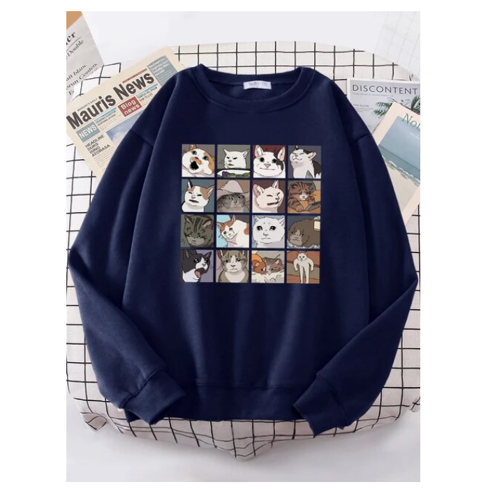 Funny Meme Cats Printing Woman Sweatshirt