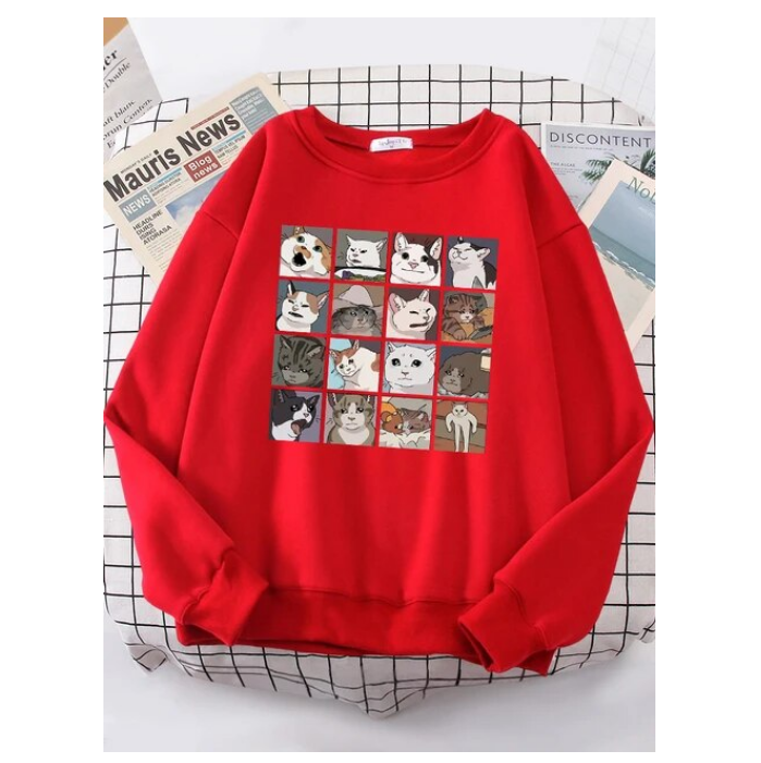 Funny Meme Cats Printing Woman Sweatshirt