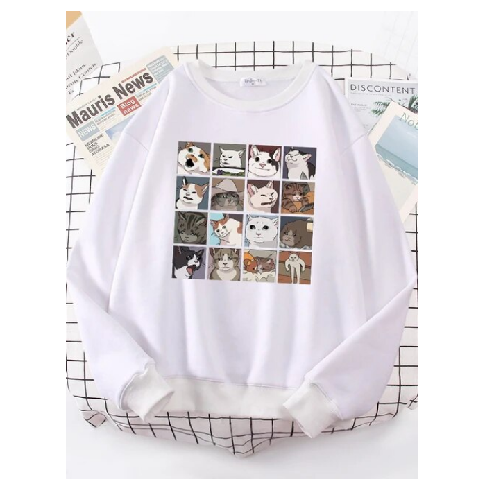 Funny Meme Cats Printing Woman Sweatshirt