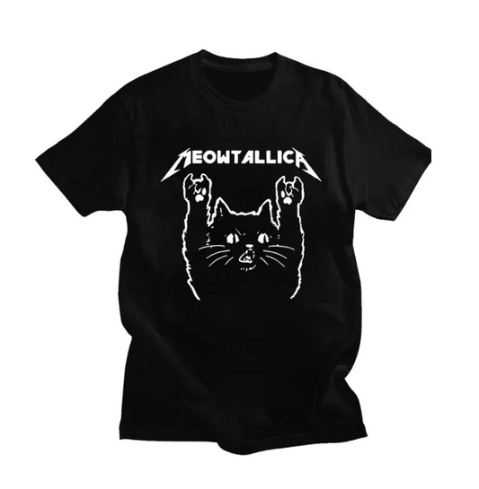 Funny Cat Meowtallica Tops Fashion Oversized Tee Comfortable