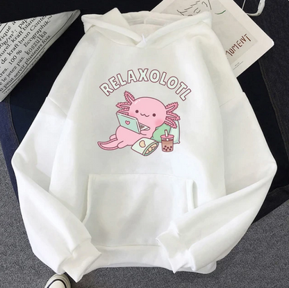 Axolotl Boba Milk Tea Hoodies Korean Style Women Clothes Kawaii Sweatshirt