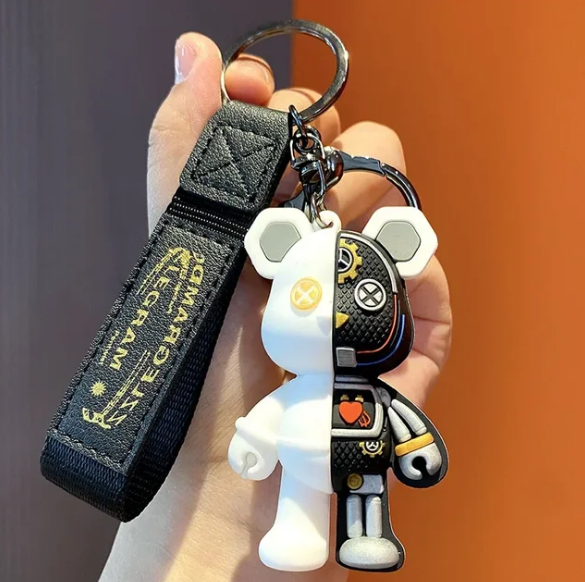 Cartoon Funny Half Skull Body robot Mechanical Bear Keychain Fashion