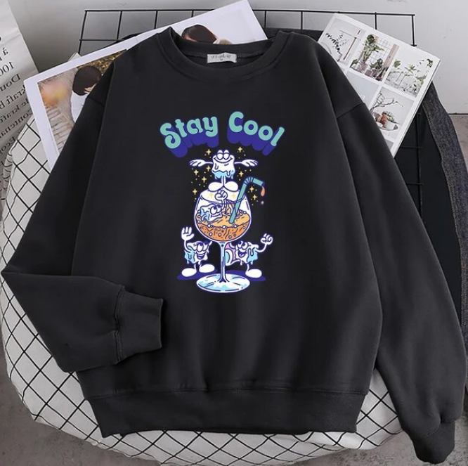 Pullovers Stay Cool Summer Ice Juice Drinks Print Hoodies Soft Fleece Sweatshirt