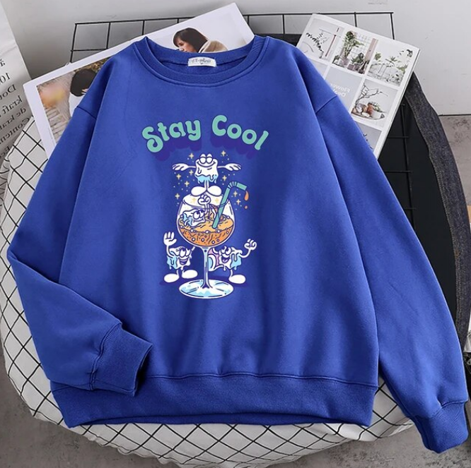 Pullovers Stay Cool Summer Ice Juice Drinks Print Hoodies Soft Fleece Sweatshirt