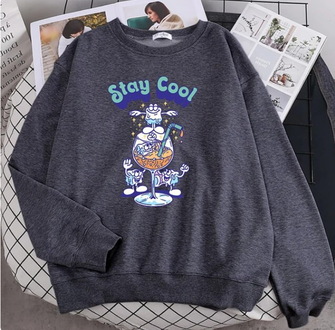 Pullovers Stay Cool Summer Ice Juice Drinks Print Hoodies Soft Fleece Sweatshirt