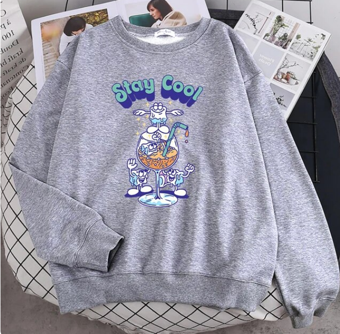 Pullovers Stay Cool Summer Ice Juice Drinks Print Hoodies Soft Fleece Sweatshirt