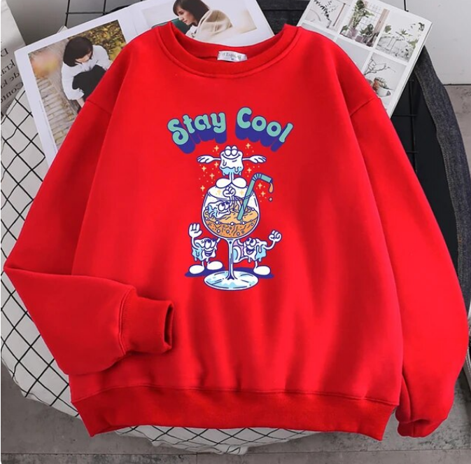 Pullovers Stay Cool Summer Ice Juice Drinks Print Hoodies Soft Fleece Sweatshirt