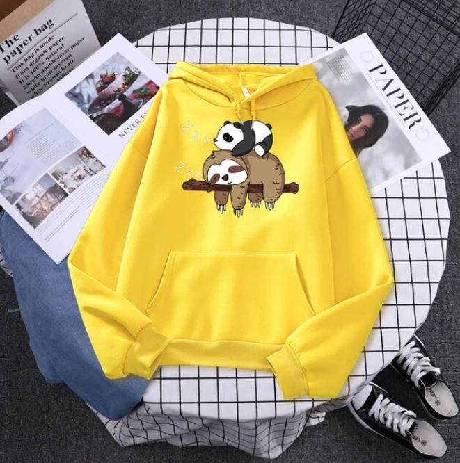 Panda Lying On A Sloth Prints Women Hoodies Sweatshirt