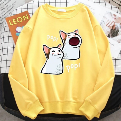 Casual Funny Women Pullovers White Cats Sweatshirts