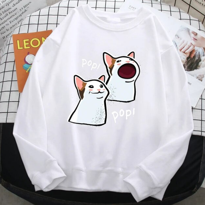 Casual Funny Women Pullovers White Cats Sweatshirts