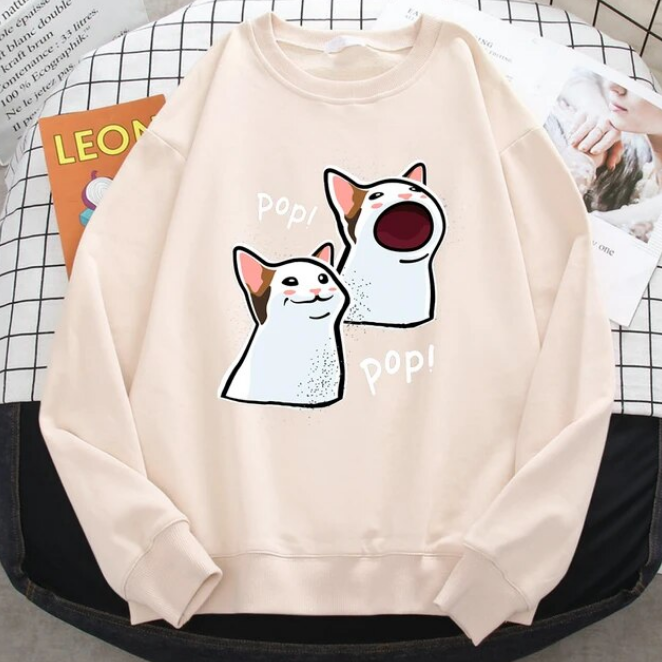 Casual Funny Women Pullovers White Cats Sweatshirts