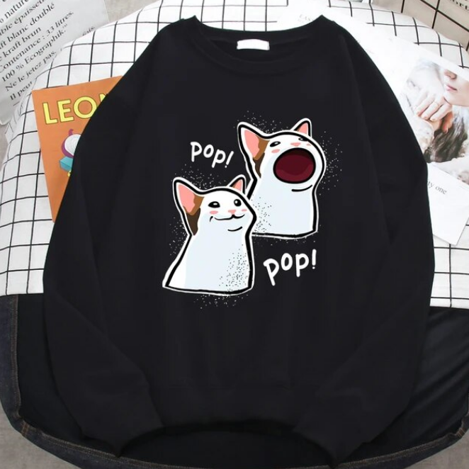 Casual Funny Women Pullovers White Cats Sweatshirts