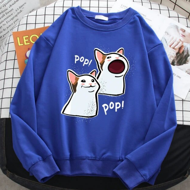 Casual Funny Women Pullovers White Cats Sweatshirts