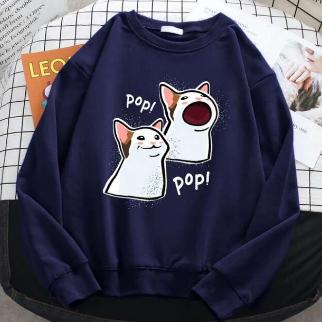 Casual Funny Women Pullovers White Cats Sweatshirts