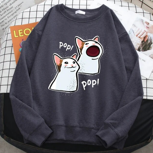 Casual Funny Women Pullovers White Cats Sweatshirts