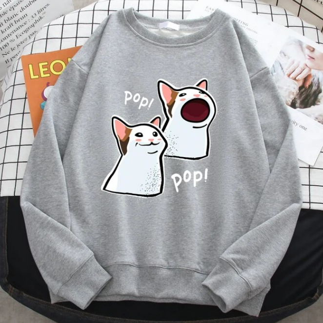 Casual Funny Women Pullovers White Cats Sweatshirts