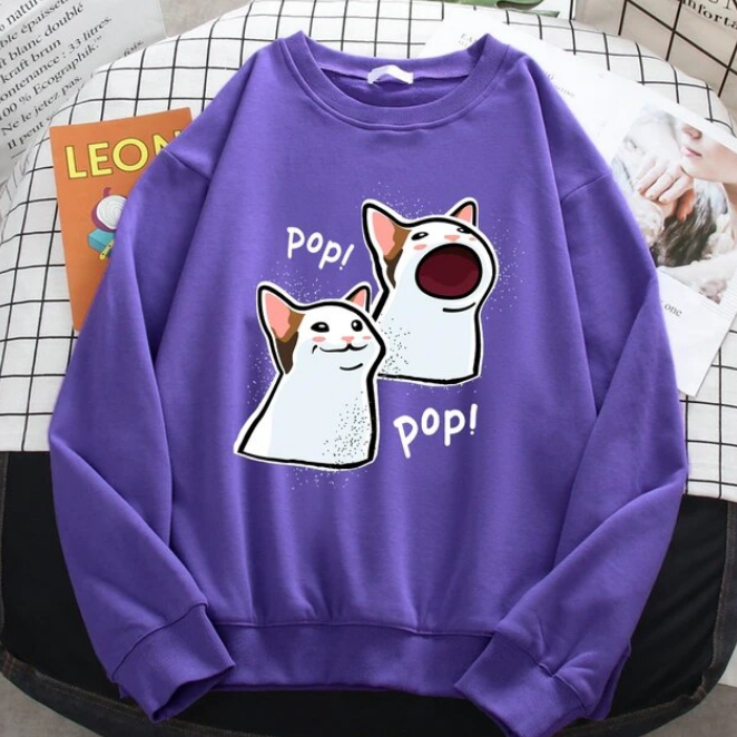 Casual Funny Women Pullovers White Cats Sweatshirts