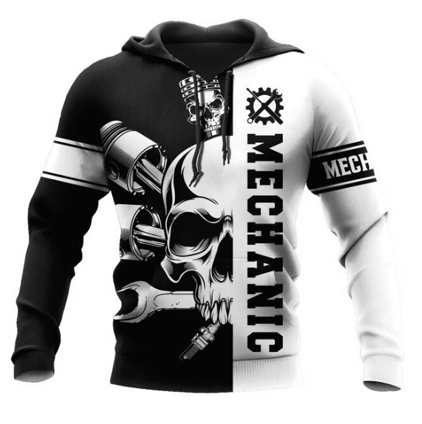 Men Hooded Vintage Tshirt Mechanic 3D