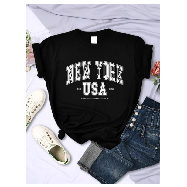 New York Usa Est 1788 Street City Letter Women Tshirt