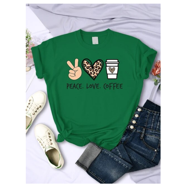 Peace Love Coffee Prints Women Tshirts Cotton High Quality Tshirts