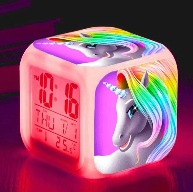 Led Light Alarm Clock Cute Colorful Cartoon Unicorn Alarm Clocks