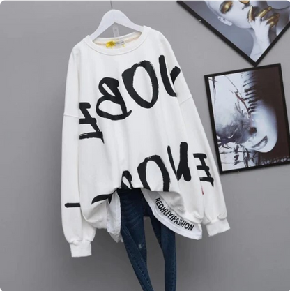 Vintage Letter Print Cotton Pullover Oversized Loose Casual Sweatshirt