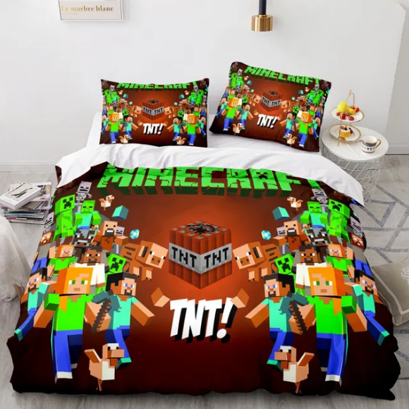 Minecraft Bedding Set Game Duvet Cover With Pillowcases Single For Bedroom Decor