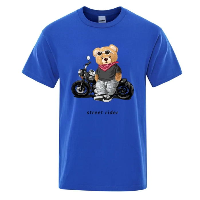 Motorcycle Enthusiast Street Teddy Rider Printed Tshirt