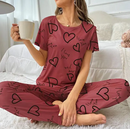 Pajama Set Tshirt Short Sleeve And Trousers Sleepwear