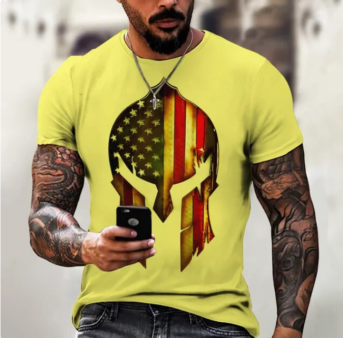 Vintage Men Short Sleeve Tshirt Spartan Knight 3D - DUGO