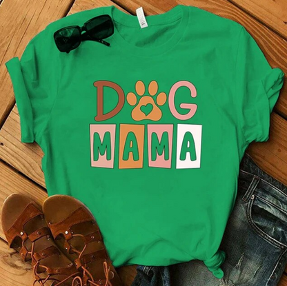 Dog Mama Printing Women Tees Round Neck Tshirt