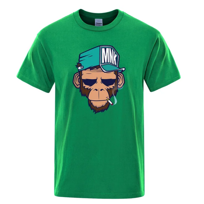 Cotton Tops Smoking Monkey Cartoons Short Sleeve Men Personality Street Tshirts