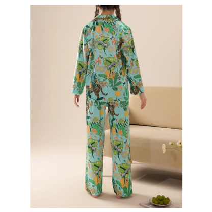 Sleepwear For Women Jungle Parrot Print Two Piece Pajama Set