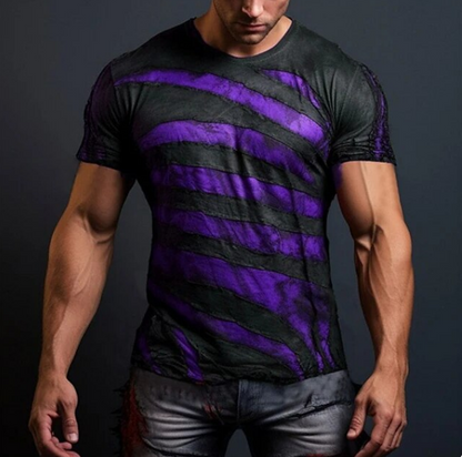 Summer Men Tshirt 3D Striped Print Short Sleeve