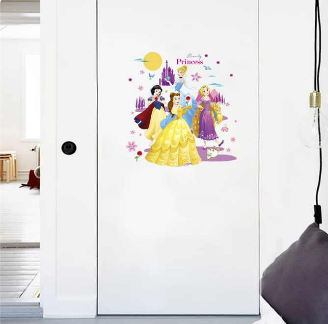 Cartoon Rapunzel Belle Snow White Princess Castle Wall Stickers