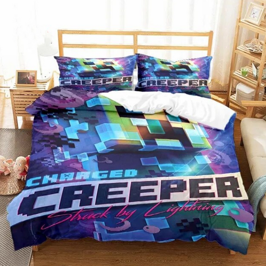 Minecraft Creeper Pattern Duvet Cover Bedding Set