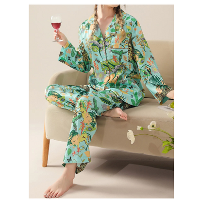 Sleepwear For Women Jungle Parrot Print Two Piece Pajama Set