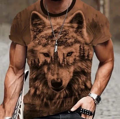 Retro Men Tshirt 3D Animal Printed Short Sleeve