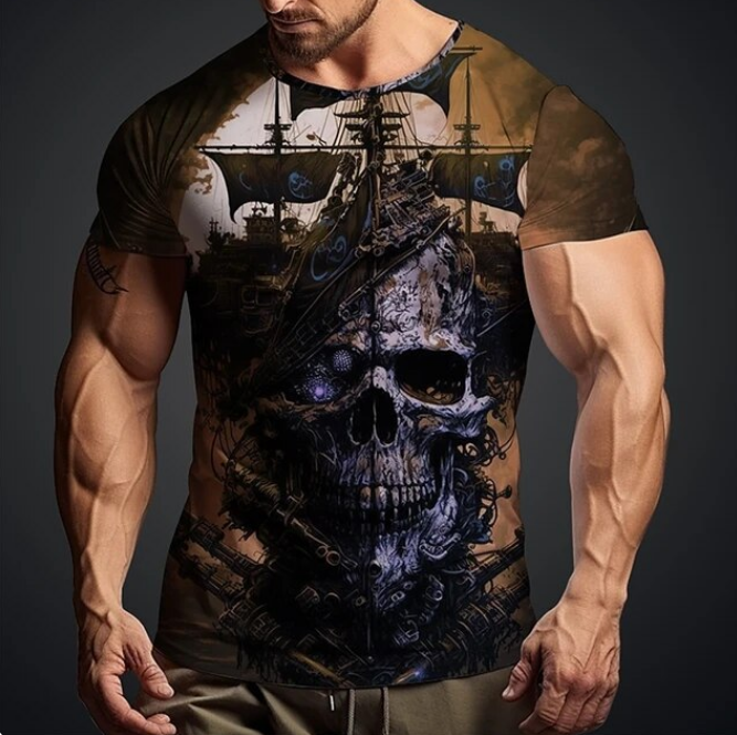 3D Nautical Skull Print Tshirt For Men