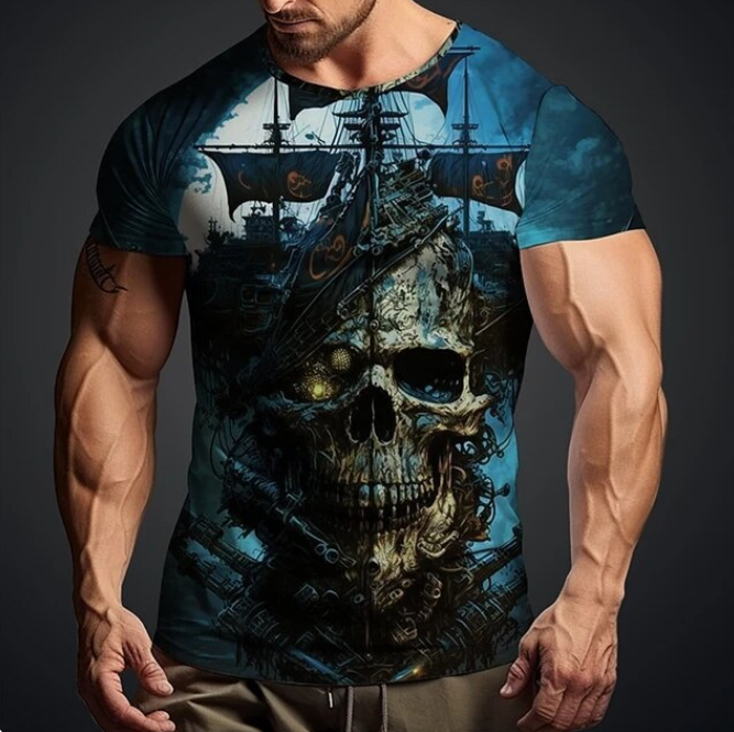 3D Nautical Skull Print Tshirt For Men