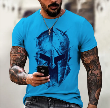 Vintage Men Short Sleeve Tshirt Spartan Knight 3D - DUGO